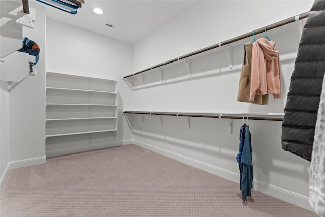 spacious closet featuring light carpet