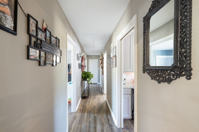 hall with dark wood-type flooring