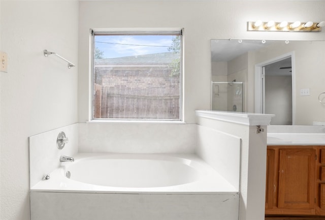 bathroom featuring vanity and separate shower and tub