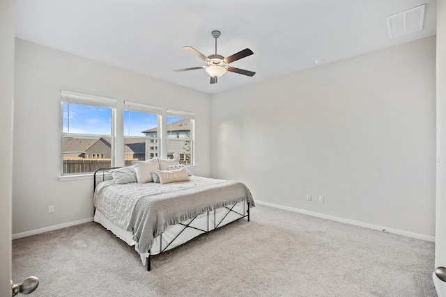 bedroom featuring carpet floors and ceiling fan