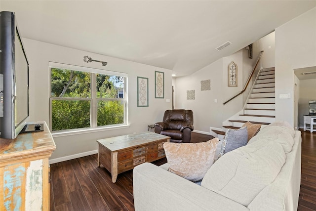 living room with dark wood-type flooring