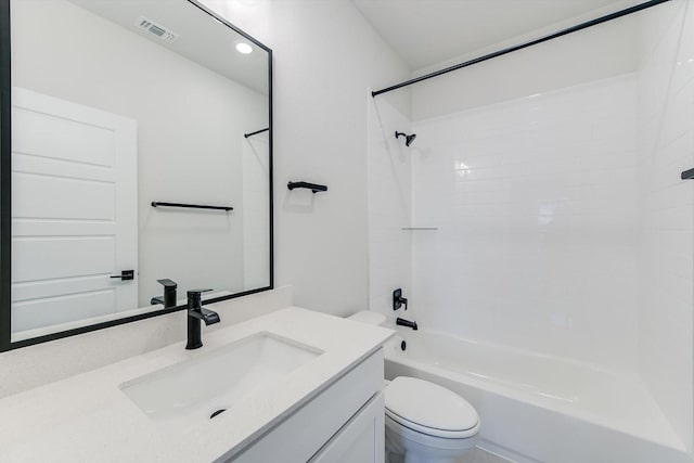 full bathroom featuring shower / bathing tub combination, vanity, and toilet