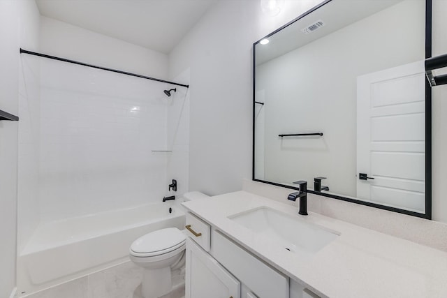 full bathroom with vanity, shower / bathtub combination, and toilet