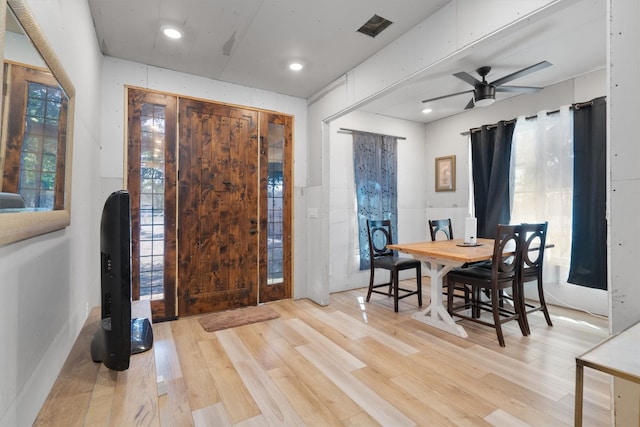 entrance foyer featuring light hardwood / wood-style floors, plenty of natural light, and ceiling fan