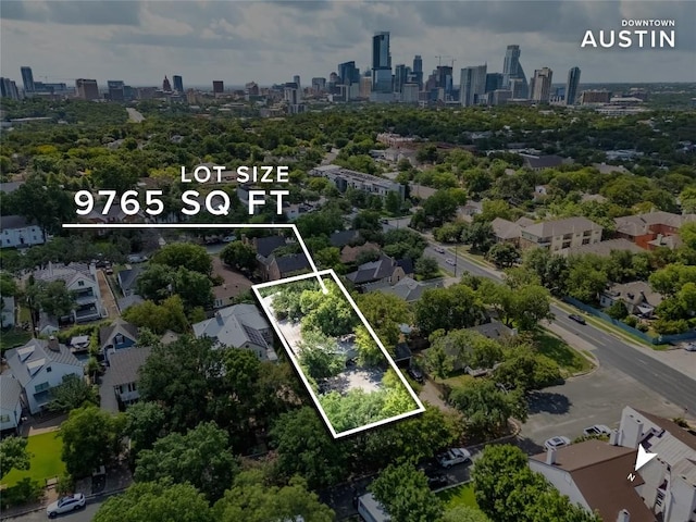 1507 Woodlawn Blvd, Austin, TX 78703 - aerial view of property and surrounding area featuring skyline and property boundaries highlighted