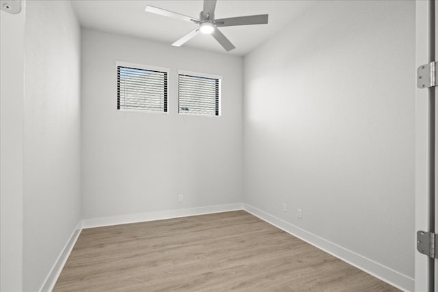 unfurnished room featuring ceiling fan and light hardwood / wood-style flooring