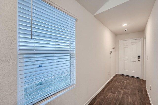 hallway featuring dark wood-type flooring