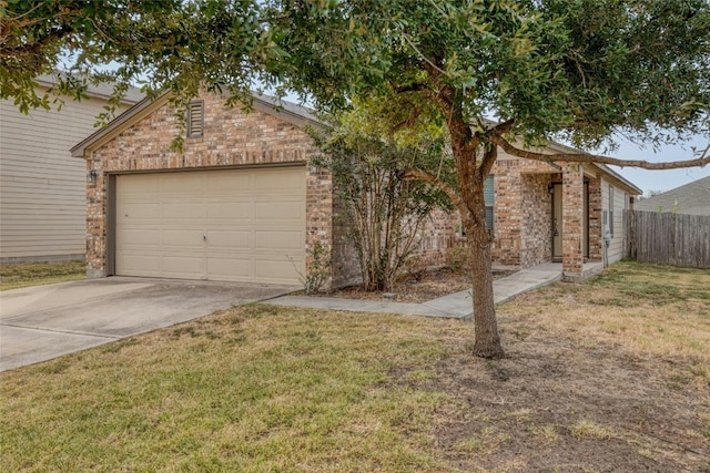 ranch-style house with a front lawn and a garage