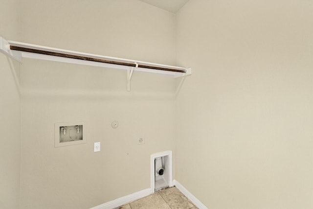 washroom featuring hookup for a gas dryer, hookup for an electric dryer, washer hookup, and light tile patterned floors