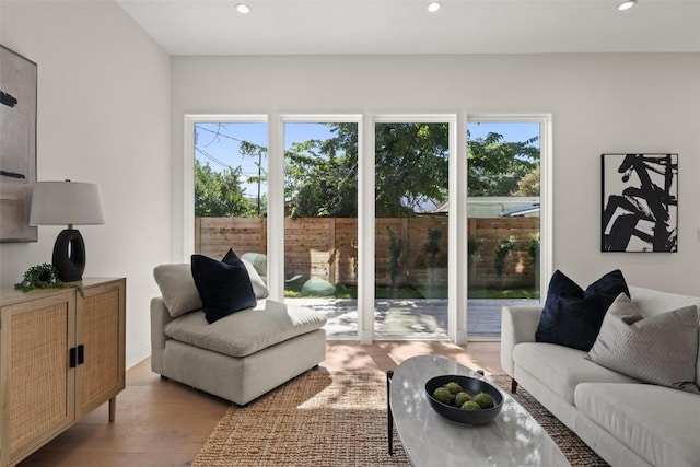 living room with light hardwood / wood-style floors