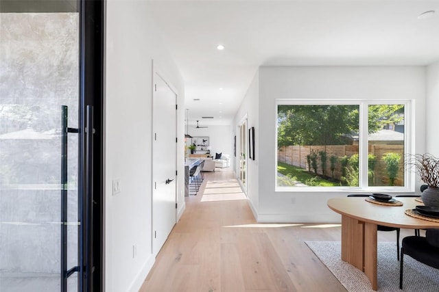 hallway with light hardwood / wood-style flooring