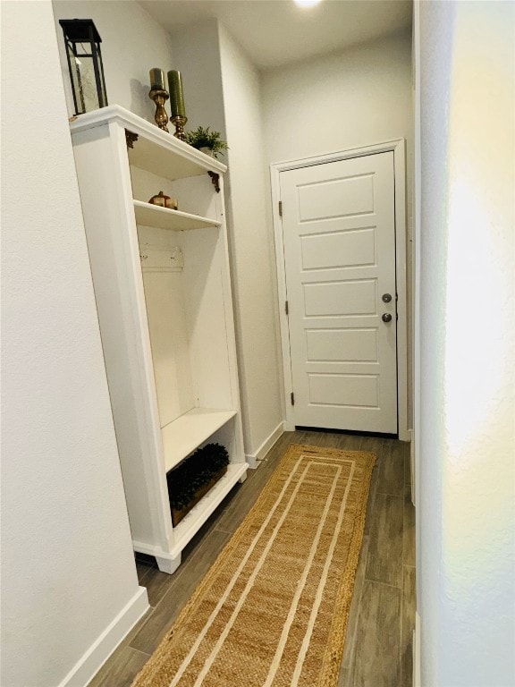 mudroom with dark hardwood / wood-style flooring