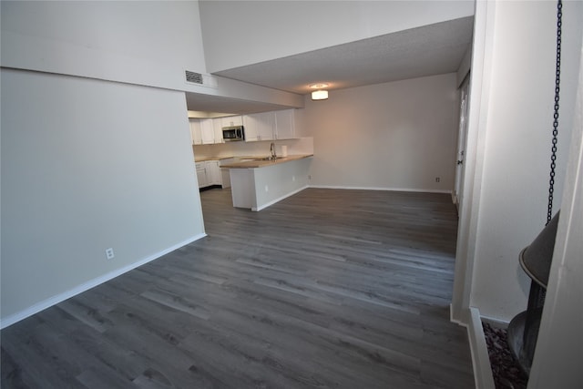 unfurnished living room with sink and dark hardwood / wood-style floors