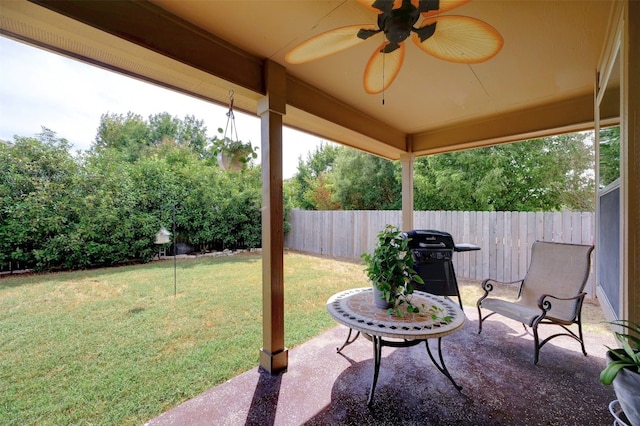 view of patio / terrace featuring grilling area and ceiling fan