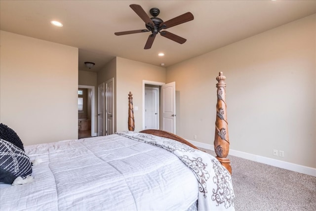 bedroom featuring carpet flooring and ceiling fan