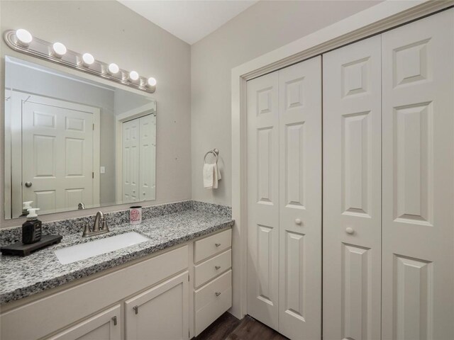 406 Blume Ln, Ledbetter, TX 78946 - bathroom featuring a closet, vanity, and wood finished floors