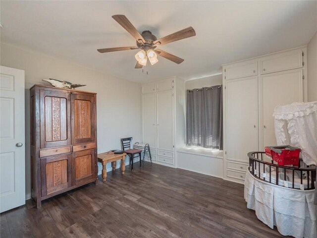 406 Blume Ln, Ledbetter, TX 78946 - miscellaneous room with dark wood-style floors and ceiling fan