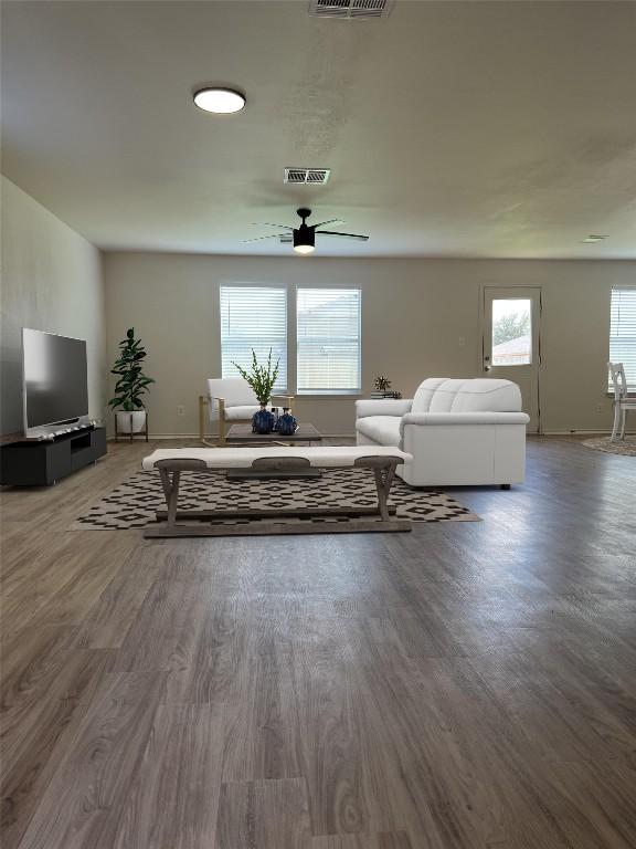 living room with hardwood / wood-style flooring