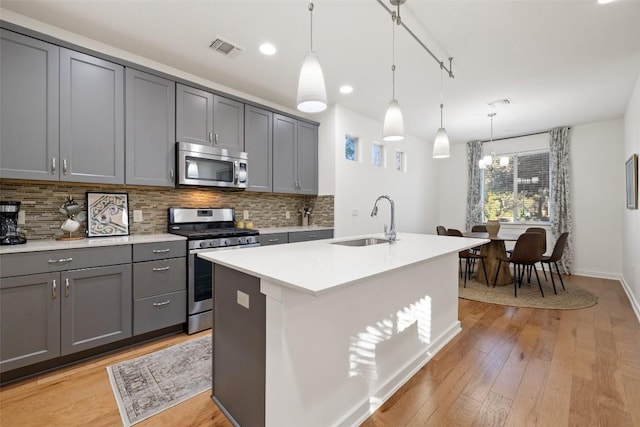 4408 Banister Ln Unit B, Austin, TX 78745 - kitchen featuring visible vents, appliances with stainless steel finishes, gray cabinets, and a sink