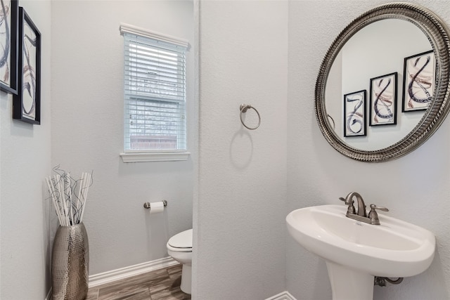 bathroom with sink, wood-type flooring, and toilet