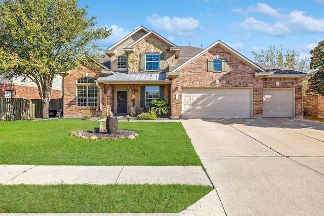 view of front facade featuring a front lawn and a garage