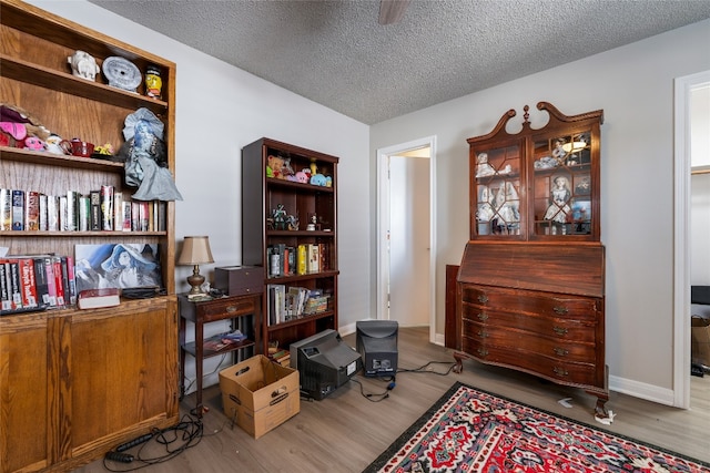 interior space featuring light hardwood / wood-style floors and a textured ceiling