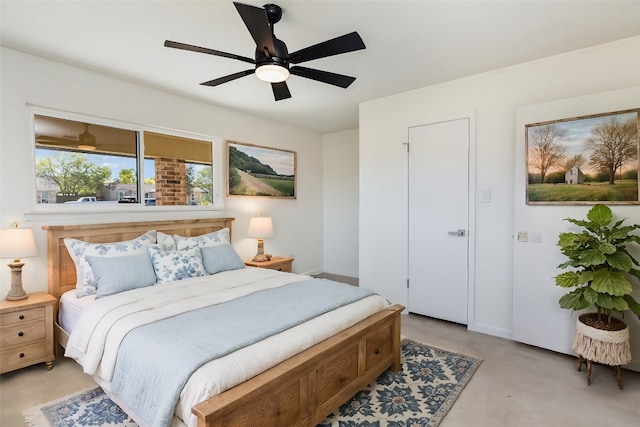 bedroom featuring ceiling fan