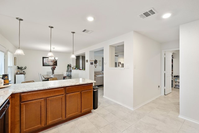 kitchen with decorative light fixtures and dishwasher