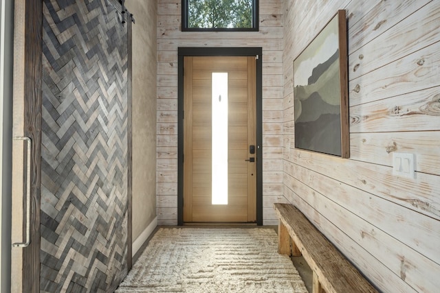 interior space with wooden walls