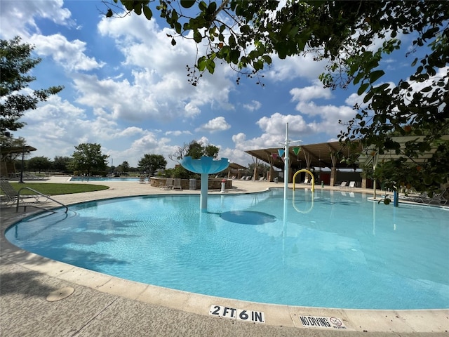 view of swimming pool with a patio