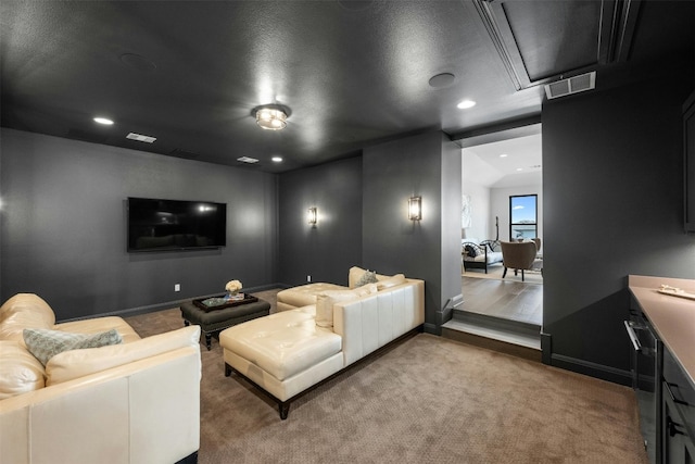 view of carpeted home theater room