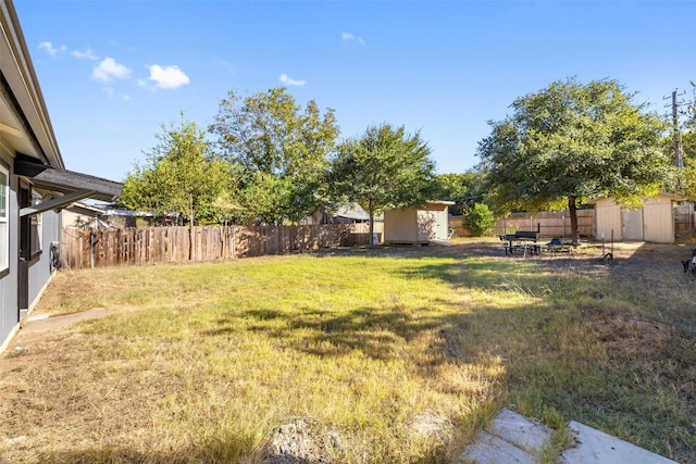 view of yard with a storage unit