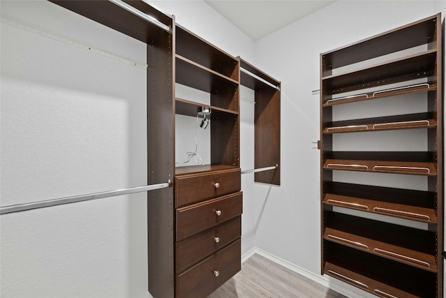 spacious closet featuring light hardwood / wood-style floors