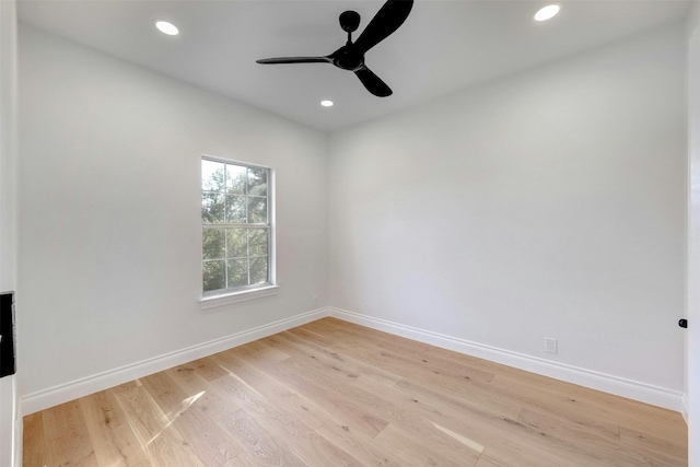 unfurnished room with light hardwood / wood-style floors and ceiling fan