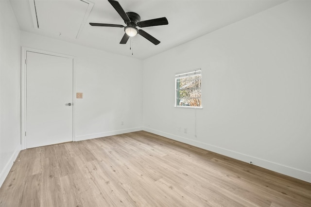 unfurnished room with light hardwood / wood-style flooring and ceiling fan