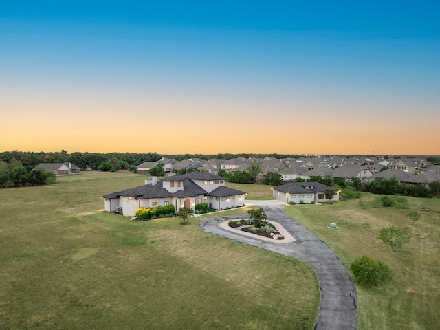 view of aerial view at dusk