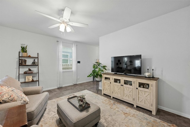 living room with ceiling fan