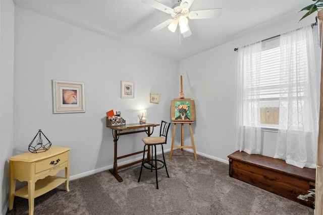 office featuring carpet flooring and ceiling fan