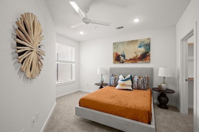 bedroom featuring carpet and ceiling fan