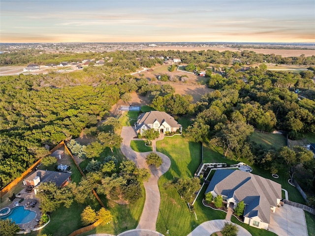 view of aerial view at dusk