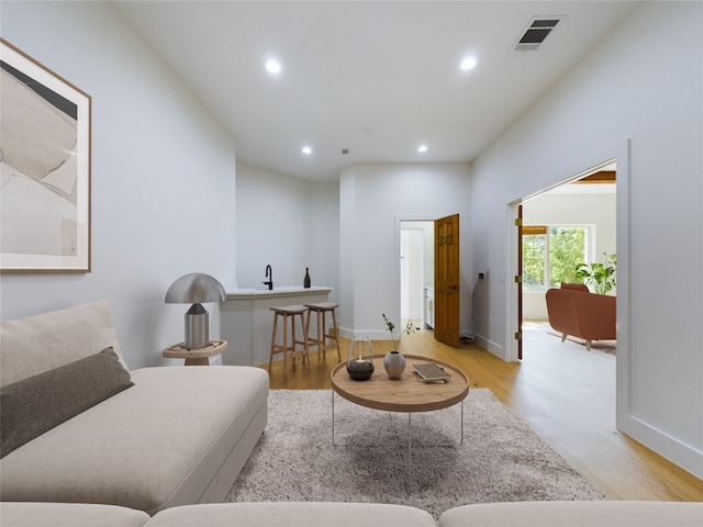 living room with light wood-type flooring