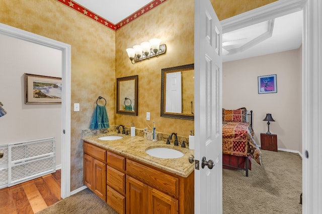 bathroom with hardwood / wood-style floors and vanity