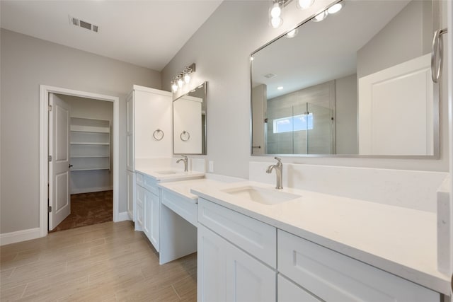 bathroom featuring vanity and walk in shower