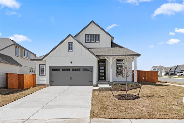 modern farmhouse with a garage