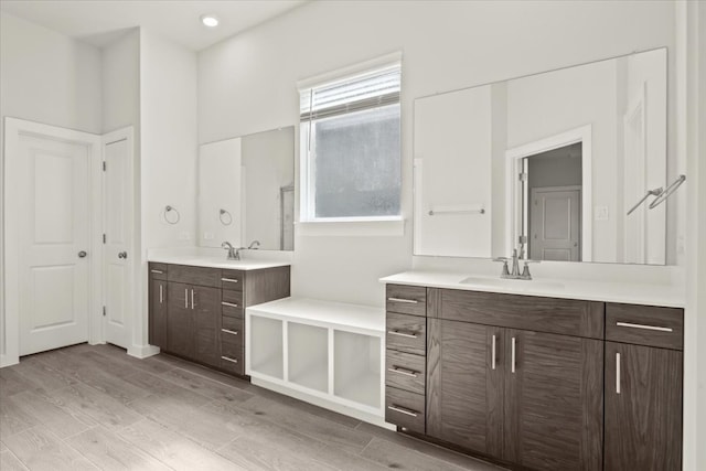 bathroom featuring vanity and hardwood / wood-style flooring