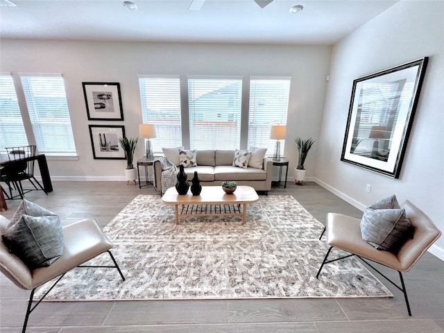 living room with hardwood / wood-style flooring