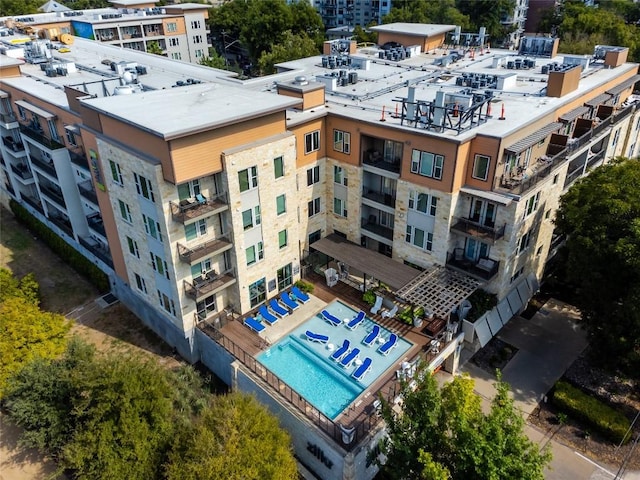 1900 Barton Springs Rd Unit 5042, Austin, TX 78704 - bird's eye view of apartment complex and a pool area