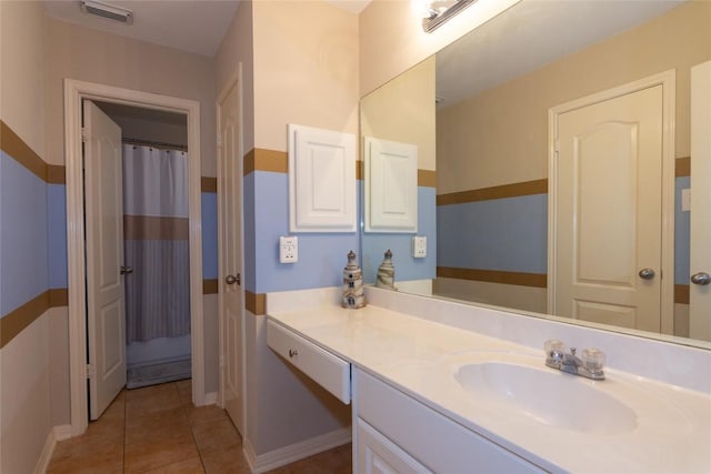 506 Fern Ct, Cedar Park, TX 78613 - bathroom with vanity, tile patterned floors, and curtained shower