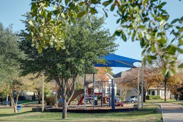 view of play area with a yard