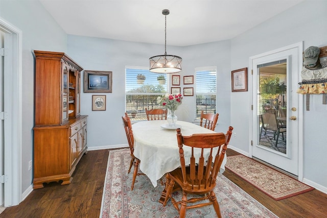 dining space with dark wood-type flooring